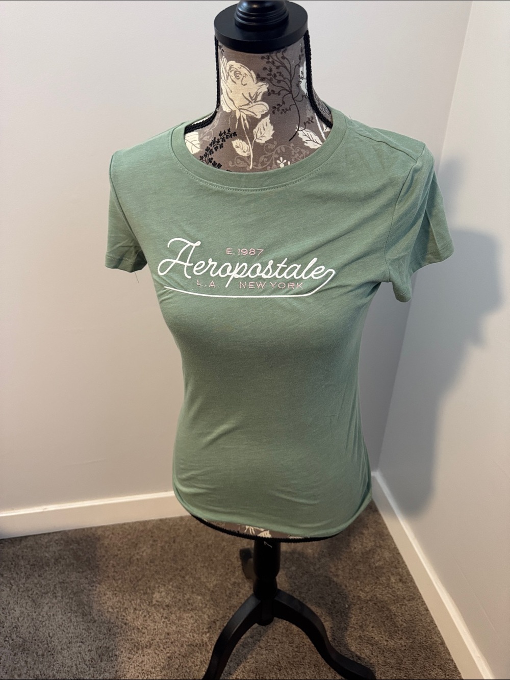 Aeropostale Women's Sage Green Logo Tee with White Script